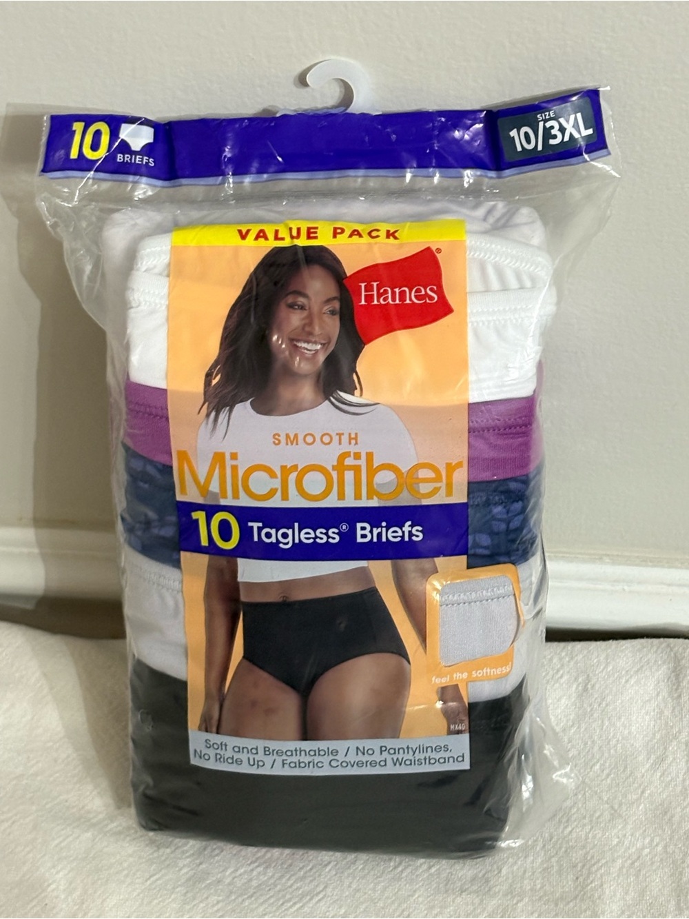 Hanes 10-Pack Tagless Briefs - White, Purple, Black